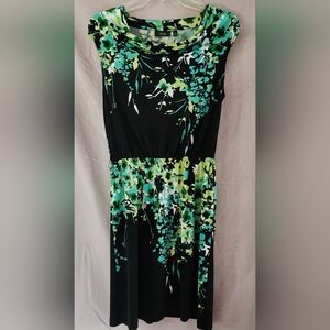 Apt. 9 Black and Green Sheath Midi Dress with Cowl Neck